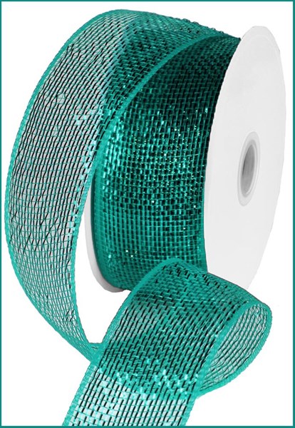 Deco Poly Mesh Ribbon : Metallic Teal Blue Green - 2.5 Inches x 25 Yards (75 Feet)