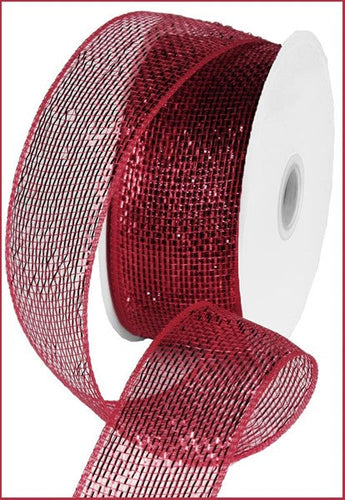 Deco Poly Mesh Ribbon : Metallic Burgundy Red - 2.5 Inches x 25 Yards (75 Feet)