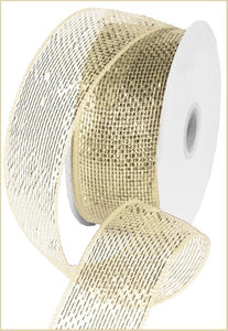 Deco Poly Mesh Ribbon : Metallic Cream with Gold - 2.5 Inches x 25 Yards (75 Feet)