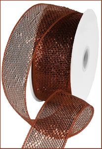 Deco Poly Mesh Ribbon : Metallic Chocolate Brown Copper - 2.5 Inches x 25 Yards (75 Feet)