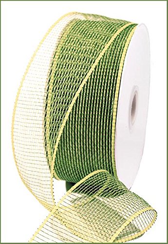 Deco Poly Mesh Ribbon : Metallic Moss Green - 2.5 Inches x 25 Yards (75 Feet)