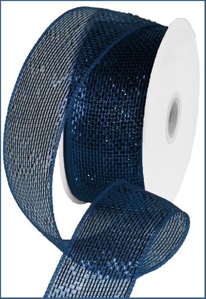 Deco Poly Mesh Ribbon : Metallic Navy Blue - 2.5 Inches x 25 Yards (75 Feet)