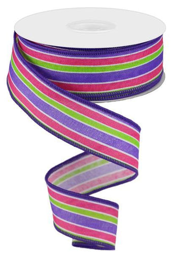 Spring Easter Stripe Wired Ribbon - Purple, Lime Green, Pink - 1.5 Inches x 10 Yards (30 Feet)