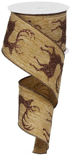 Brown with Glitter Deer Wired Ribbon - 2.5 Inches x 10 Yards (30 Feet)