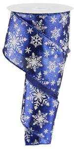 Snowflake Christmas Wired Ribbon - Royal Blue, Silver, White - 2.5 Inches x 10 Yards (30 Feet)