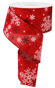 SNOWFLAKES Color: RED/BURGUNDY/WHITE - 2.5 Inches x 10 Yards (30 Feet)