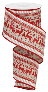 Glitter Deer with Trees Wired Edge Ribbon - Light Beige - 2.5 Inches x 10 Yards (30 Feet)