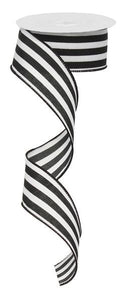 Vertical Stripe Wired Ribbon - Black, White - 1.5 Inches x 10 Yards (30 Feet)