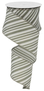 Grey White Mix Size Diagonal Stripe Wired Ribbon - 2.5 Inches x 10 Yards (30 Feet)