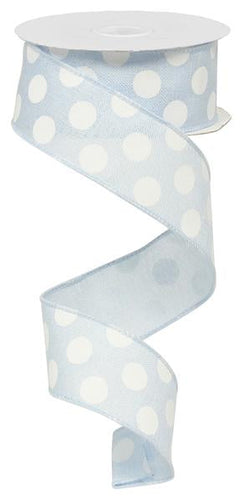 Polka Dot Wired Ribbon : Light Blue, White - 1.5 Inches x 10 Yards (30 Feet)