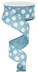 Polka Dot Wired Ribbon : Turquoise Blue, White - 1.5 Inches x 10 Yards (30 Feet)