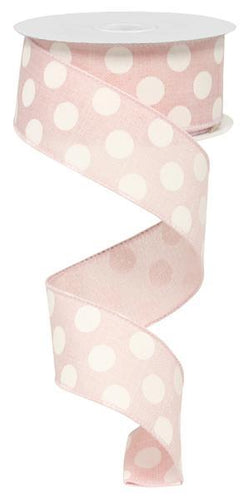 Polka Dot Wired Ribbon : Pink, White - 1.5 Inches x 10 Yards (30 Feet)