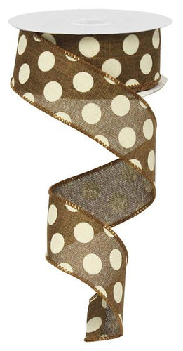 Polka Dot Wired Ribbon : Chocolate Brown, Ivory - 1.5 Inches x 10 Yards (30 Feet)