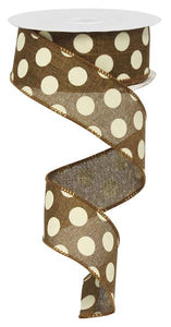 Polka Dot Wired Ribbon : Chocolate Brown, Ivory - 1.5 Inches x 10 Yards (30 Feet)