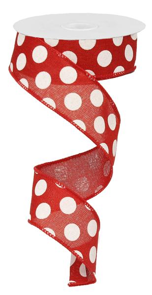 Polka Dot Wired Ribbon : Red, White - 1.5 Inches x 10 Yards (30 Feet)