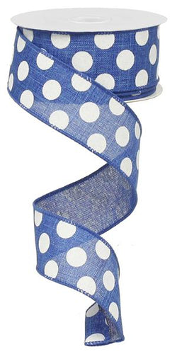 Polka Dot Wired Ribbon : Royal Blue, White - 1.5 Inches x 10 Yards (30 Feet)