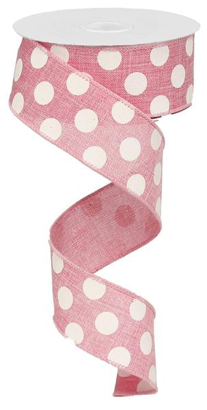 Polka Dot Wired Ribbon : Pink White - 1.5 Inches x 10 Yards (30 Feet)