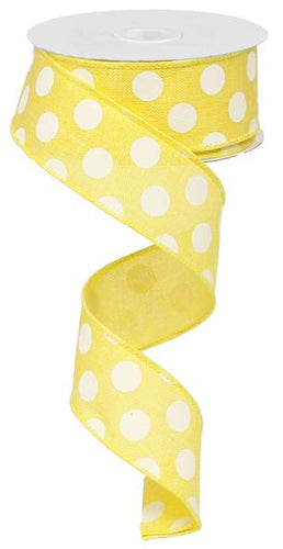 Polka Dot Wired Ribbon : Yellow White - 1.5 Inches x 10 Yards (30 Feet)