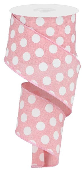 Polka Dot Wired Ribbon : Rose Pink White - 2.5 Inches x 10 Yards (30 Feet)