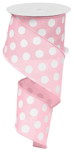 Polka Dot Wired Ribbon : Light Pink White - 2.5 Inches x 10 Yards (30 Feet)