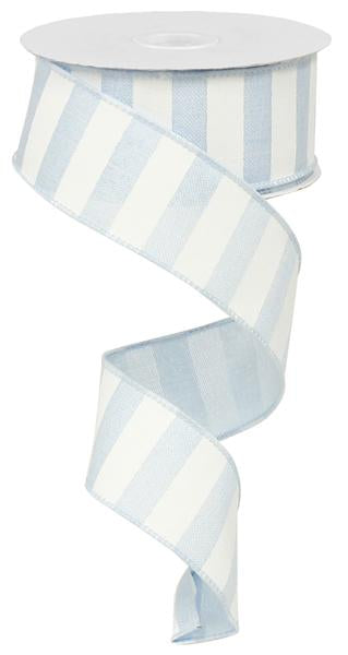Horizontal Stripe Wired Ribbon : Light Blue White - 1.5 Inches x 10 Yards (30 Feet)