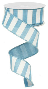 Horizontal Stripe Wired Ribbon : Turquoise Blue White - 1.5 Inches x 10 Yards (30 Feet)