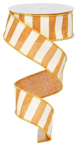 Horizontal Stripe Wired Ribbon : Orange White - 1.5 Inches x 10 Yards (30 Feet)