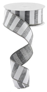 Horizontal Stripe Wired Ribbon : Grey Gray White - 1.5 Inches x 10 Yards (30 Feet)
