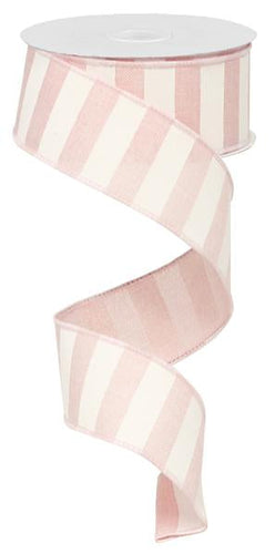 Horizontal Stripe Wired Ribbon : Light Pink White - 1.5 Inches x 10 Yards (30 Feet)