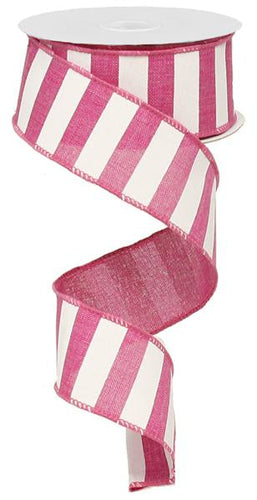 Horizontal Stripe Wired Ribbon : Fuschia Pink White - 1.5 Inches x 10 Yards (30 Feet)