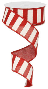 Horizontal Stripe Wired Ribbon : Red White - 1.5 Inches x 10 Yards (30 Feet)