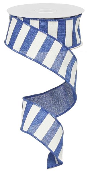 Horizontal Stripe Wired Ribbon : Royal Blue White - 1.5 Inches x 10 Yards (30 Feet)
