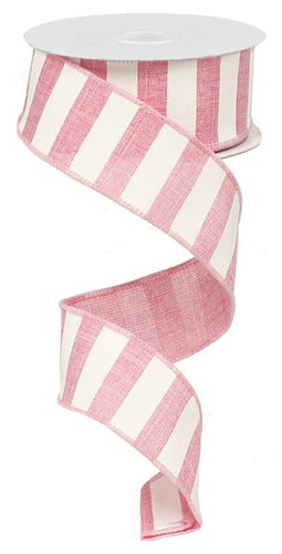 Horizontal Stripe Wired Ribbon : Light Pink White - 1.5 Inches x 10 Yards (30 Feet)