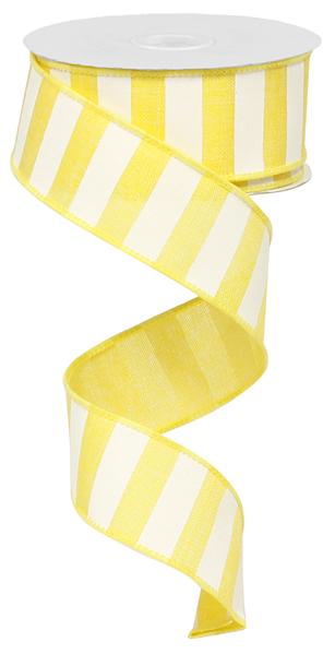 Horizontal Stripe Wired Ribbon : Yellow White - 1.5 Inches x 10 Yards (30 Feet)