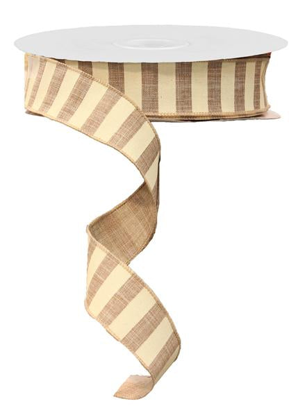 Wide Stripe Wired Ribbon - Beige Ivory - 2.5 Inches x 50 Yards