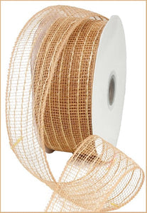 Wide Poly Jute Burlap Deco Mesh Ribbon - Natural Beige - 2.5 Inches x 25 Yards
