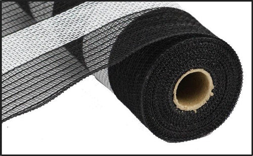 Deco Poly Jute Mesh Ribbon - Black and White Stripe - 10 Inches x 10 Yards (30 Feet)