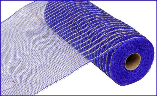 Poly Jute Burlap Mesh Ribbon - Royal Blue, Natural Beige - 10.5 Inches x 10 Yards (30 Feet)