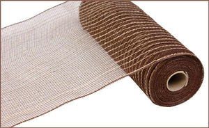Deco Poly Jute Mesh Ribbon - Natural Beige, Brown Thin Stripe - 10.5 Inches x 10 Yards (30 Feet)
