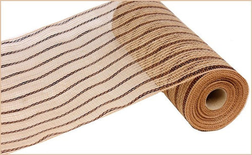 Deco Poly Jute Mesh Ribbon - Chocolate Brown & Natural Beige - 10.5 Inches x 10 Yards (30 Feet)