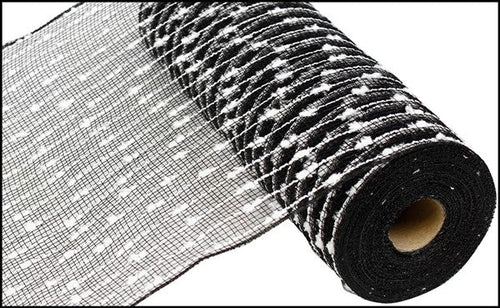 Snowball Deco Poly Mesh Ribbon : Black & White Stripes - 10.25 Inches x 10 Yards (30 Feet)