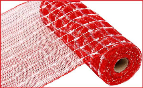Snowball Deco Poly Jute Mesh Ribbon : Red White - 10.25 Inches x 10 Yards (30 Feet)