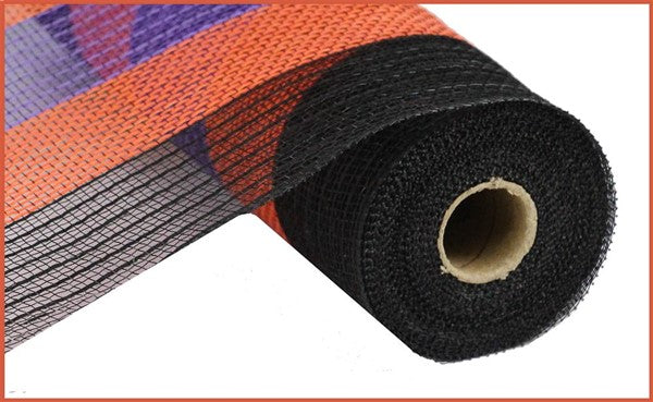 Deco Poly Jute Mesh Ribbon : Black Purple, Orange Stripe - 10.25 Inches x 10 Yards (30 Feet)