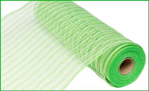 Deco Poly Jute Mesh Ribbon : Lime Green, Ivory Cream Thin Stripe - 10.25 Inches x 10 Yards (30 Feet)