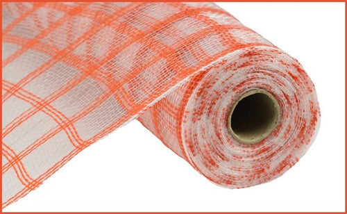 Deco Poly Faux Jute Check Mesh Ribbon : Orange - 10.25 Inches x 10 Yards (30 Feet)
