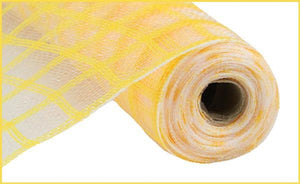 Deco Poly Faux Jute Check Mesh Ribbon : Yellow - 10.25 Inches x 10 Yards (30 Feet)