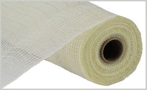 Poly Faux Jute Small Check Mesh Ribbon : Cream, Ivory, White - 10.25 Inches x 10 Yards (30 Feet)