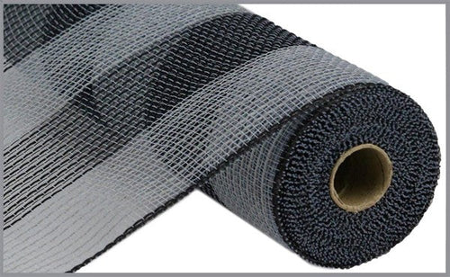 Poly Faux Jute Wide Stripe Mesh Ribbon : Grey, Gray, Black - 10.25 Inches x 10 Yards (30 Feet)