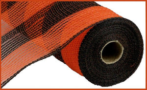 Poly Faux Jute Wide Stripe Mesh Ribbon : Black Orange - 10.25 Inches x 10 Yards (30 Feet)