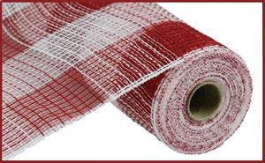 Faux Jute & Large Check Deco Mesh Ribbon : Red, White - 10.25 Inches x 10 Yards (30 Feet)